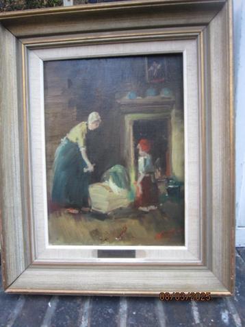 Nicolai Coster 1901Binnenhuis, met Vrouw/Kind bij een wieg beschikbaar voor biedingen