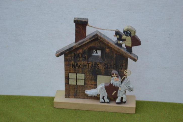 Sinterklaas: Vintage houten aftelkalender met Zwarte Piet op, Diversen, Sinterklaas, Gebruikt, Ophalen of Verzenden