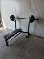 Raw fitness halterbank bench met Olympische halterstang 145k, Ophalen, Zo goed als nieuw, Fitnessbank