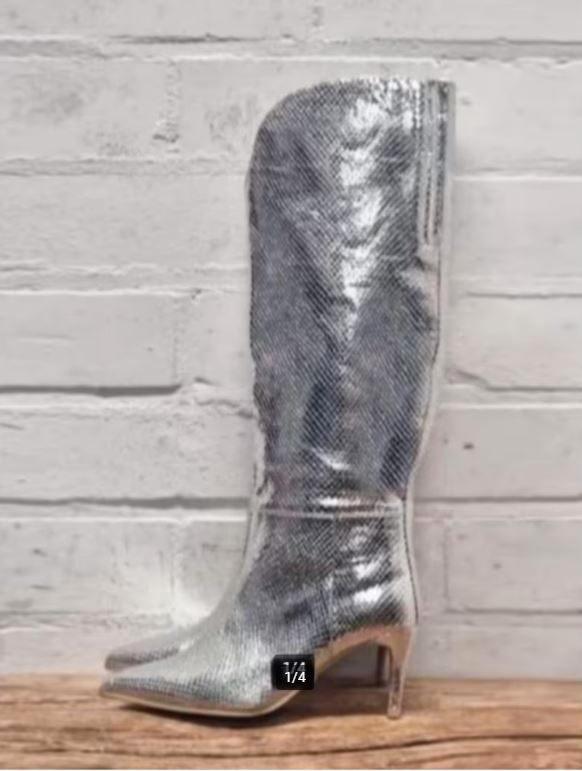 JOSH V - Mooie zilveren laarzen maat 37 - Nieuw €229 - JOSHV, Kleding | Dames, Schoenen, Nieuw, Hoge laarzen, Overige kleuren