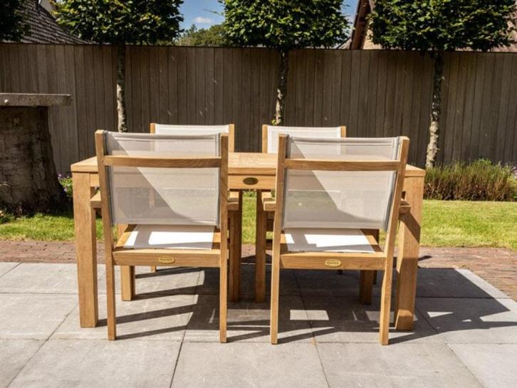 Tuinset - Teak tafel en 4 stoelen van Puurteak, Tuin en Terras, Tuinsets en Loungesets, Gebruikt, Tuinset, Teakhout, 4 zitplaatsen