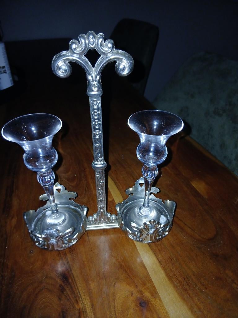 BLEIKRISTAL dubbele kaarsenstandaard, Ophalen of Verzenden, Zo goed als nieuw, Metaal, Kandelaar