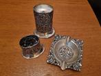 Vintage Djokja zilveren set: Asbak, aansteker, sigarethouder, Antiek en Kunst, Ophalen of Verzenden, Zilver