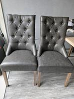 6 Grijze Leren Eetkamerstoelen, Huis en Inrichting, Stoelen, Ophalen, Twee, Leer, Zo goed als nieuw