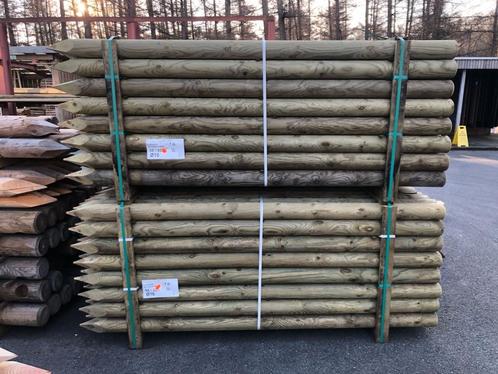 Grenen palen gefreesd en groen geïmpregneerd 225xØ10 nr. 509, Tuin en Terras, Palen, Balken en Planken, Nieuw, Palen, 180 tot 250 cm