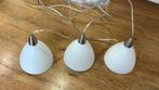 Hanglampen 3 stuks., Huis en Inrichting, Lampen | Hanglampen, Ophalen of Verzenden, Zo goed als nieuw, Glas, 75 cm of meer
