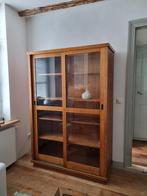 Vintage schoolkast vitrinekast van eikenhout met glasdeuren, Ophalen of Verzenden