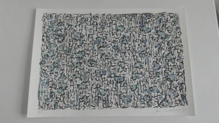 JAN WOLKERS ; zeefdruk/foto/gedicht/blauw, Antiek en Kunst, Kunst | Litho's en Zeefdrukken, Ophalen of Verzenden