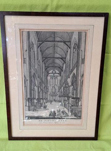 oude kopergravure prent Nieuwe Kerk Amsterdam uit 1765 beschikbaar voor biedingen
