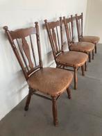 Vier vintage houten stoelen met lederen zitting, Ophalen