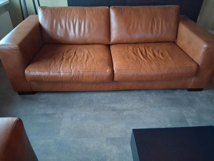 Luxe Cognac Lederen Zithoek (2019) in goede staat !zie tekst, Huis en Inrichting, Banken | Bankstellen, Zo goed als nieuw, 75 tot 100 cm