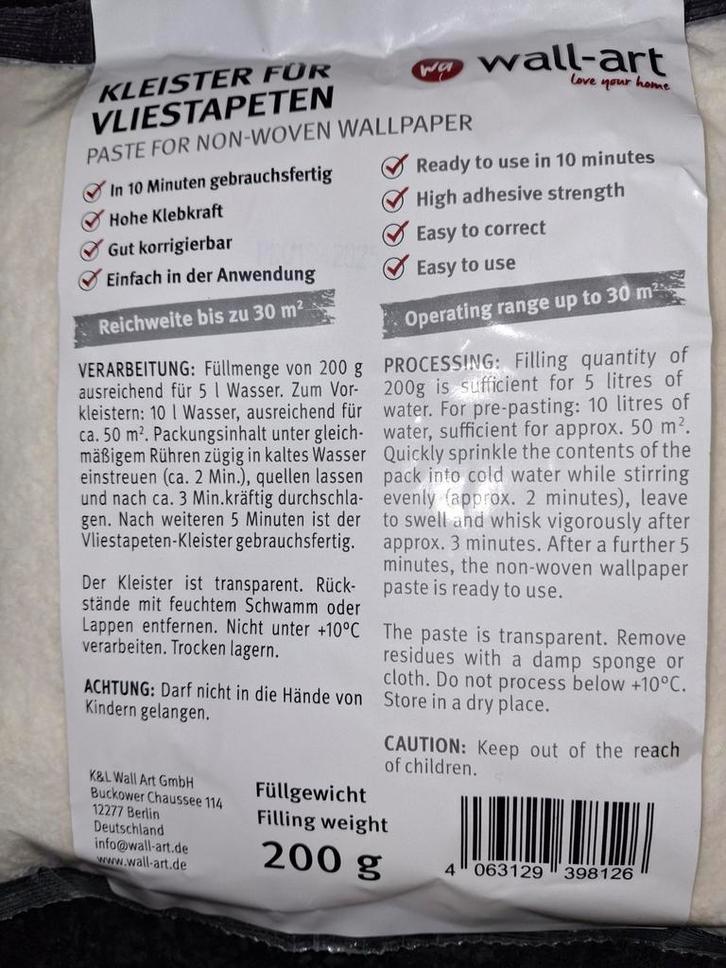 Wall-Art Behanglijm voor Vlies en Reliefbehang, Huis en Inrichting, Stoffering | Behang, 25 tot 50 m², Ophalen of Verzenden