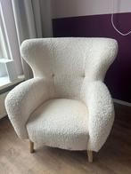 Fauteuil met teddy stof, lichte witte kleur met eiken poten, Ophalen, Zo goed als nieuw, Stof, 75 tot 100 cm