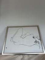 Vintage inkt tekening op papier liggend naakt vrouw l40cm, Antiek en Kunst, Kunst | Tekeningen en Foto's, Ophalen of Verzenden