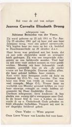 Joanna C.E. Droog 1911 Ter Aar + 1961 Spaarnwoude, 50 jaar, Verzenden, Bidprentje