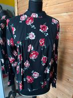 Zwarte Blouse met Rozenprint - Maat 38- H&M Divided, Maat 38/40 (M), H&M, Zwart, Nieuw