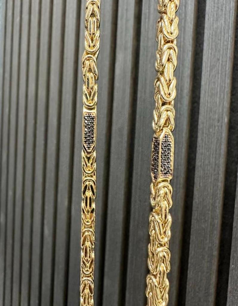 14k Gouden Koningsketting met Onyx - 5mm, Sieraden, Tassen en Uiterlijk, Kettingen, Ophalen of Verzenden, Zo goed als nieuw, Goud