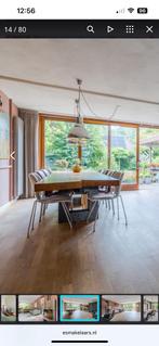 Eettafel, massief eiken blad,  3,40 meter, breed 1,00  meter, Bruin, Overige typen, Modern, rustiek, design, Ophalen of Verzenden