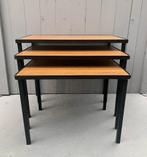 Mimiset bijzettafels 3 zwart metaal hout vintage retro, Ophalen, Minder dan 45 cm, Minder dan 55 cm, Gebruikt
