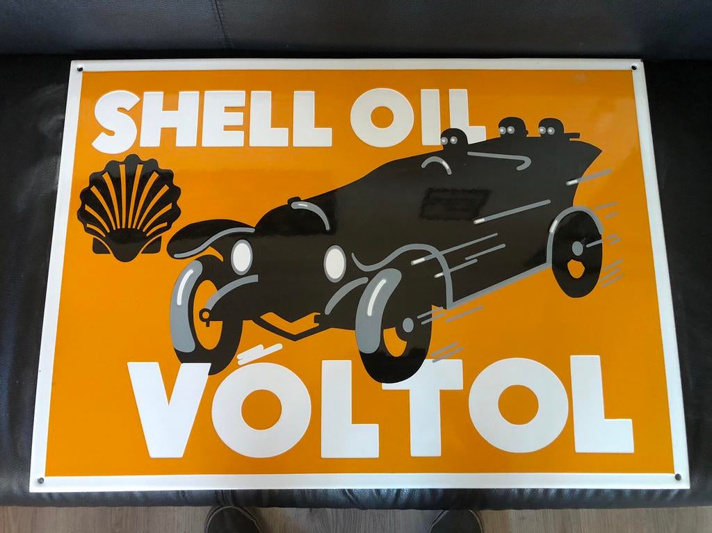 Emaille Shell oil Voltol reclamebord, Ophalen