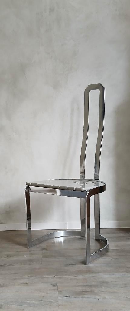 4x allmilmo 80's art deco stijl eetkamerstoelen, Huis en Inrichting, Stoelen, Gebruikt, Vier, Hout, Metaal, Grijs, Ophalen