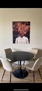 Eettafel Ø100 zwart essen fineer, Huis en Inrichting, Ophalen, Rond, 50 tot 100 cm, Vier personen