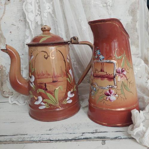 Franse emaille set /koffiepot en waterkan, Antiek en Kunst, Antiek | Emaille, Ophalen of Verzenden