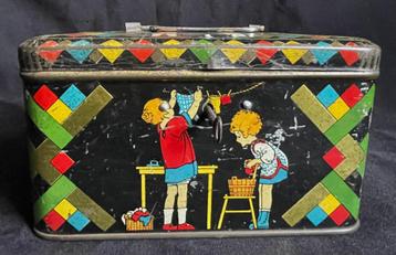 Mooi oud vintage blik Biscuit Parein kinderen slot + sleutel beschikbaar voor biedingen