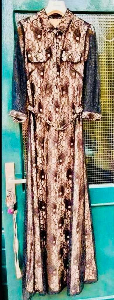 Supertrash Zwarte Kant Maxi Jurk XS, Kleding | Dames, Jurken, Zo goed als nieuw, Maat 34 (XS) of kleiner, Zwart, Onder de knie