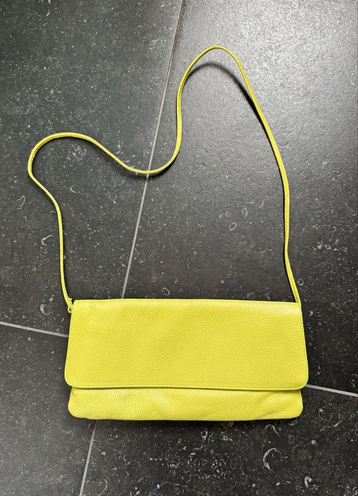 Lime Groene Clutch  - Echt Leer, Sieraden, Tassen en Uiterlijk, Tassen | Damestassen, Zo goed als nieuw, Schoudertasje, Groen