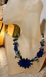 Vintage design gitten keramiek ketting blauwe bloem collier, Sieraden, Tassen en Uiterlijk, Kettingen, Ophalen of Verzenden, Zo goed als nieuw