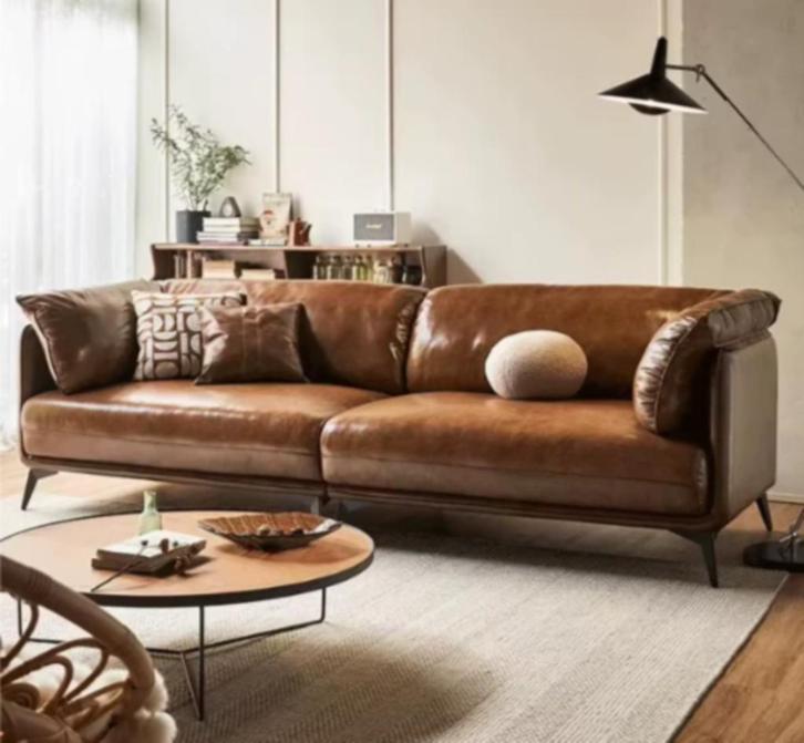 Heritage Leather Sofa – Maatwerk, Huis en Inrichting, Banken | Bankstellen, Nieuw, Rechte bank, Driepersoons, 250 tot 300 cm, 75 tot 100 cm