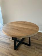 Industriële eiken houten ronde tafel, Industrieel, 100 tot 150 cm, Rond, Ophalen of Verzenden