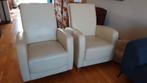 2 lederen fauteuils, Ophalen, Gebruikt, 50 tot 75 cm, Leer
