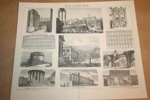 Antieke prent - Het Oude Rome - Circa 1885 !!, Verzamelen, Foto's en Prenten, Gebruikt, Voor 1940, Ophalen of Verzenden