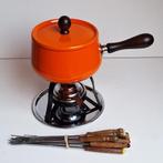 Fonduestel oranje kleur jaren '70 model in prima staat, Ophalen of Verzenden, Gebruikt, Brander, Fondueset