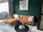 Woood “Indy” 3-zits bank + hocker - Cognac eco-leer (bruin), Ophalen, Gebruikt, Driepersoons, 75 tot 100 cm