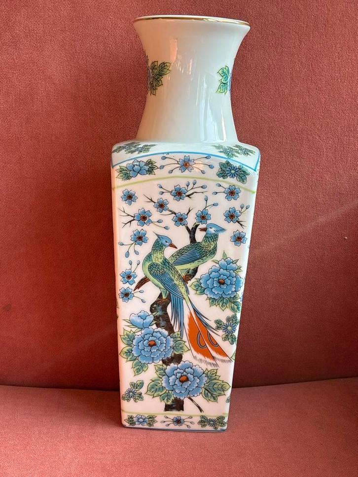 Elegante vaas met vogels en bloemen, gouden rand, Antiek en Kunst, Antiek | Vazen, Ophalen of Verzenden