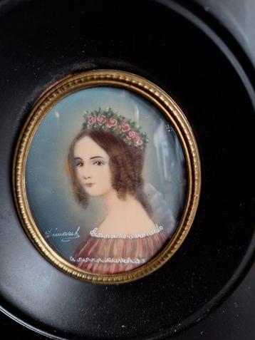 Geschilderd Miniatuur Portret/Schilderijtje/Dame Portretje beschikbaar voor biedingen