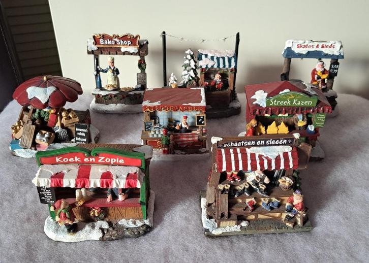 Miniatuur kerstdorp spulletjes: diverse marktkraampjes, Diversen, Kerst, Gebruikt, Ophalen