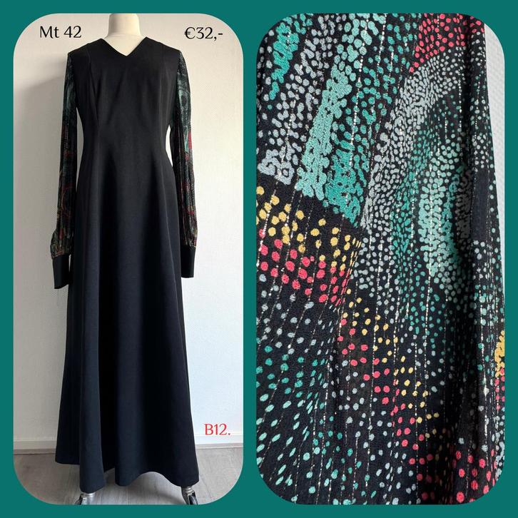 B12. Vintage feestjurk mt 42, Kleding | Dames, Gelegenheidskleding, Gedragen, Galajurk, Maat 42/44 (L), Zwart, Verzenden