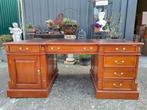 Klassieke Engelse schrijftafel, bureau, partnerdesk, met led, Huis en Inrichting, Bureaus, Ophalen, Zo goed als nieuw