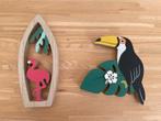 Flamingo en toekan houten decoratie, Ophalen of Verzenden, Zo goed als nieuw, Wanddecoratie