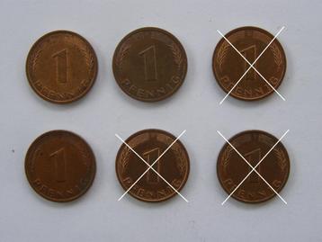 Duitsland: 1 Pfennig; 1975, 1982 en 1987