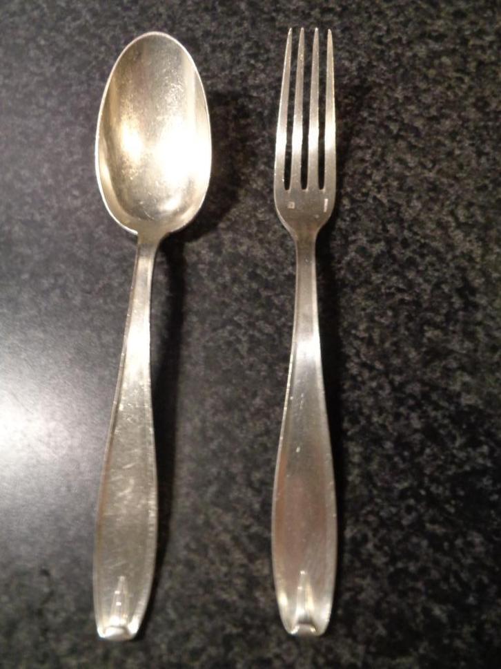 verzilverde lepel en vork van blanc boulenger 1920/1940, Antiek en Kunst, Antiek | Bestek, Ophalen of Verzenden