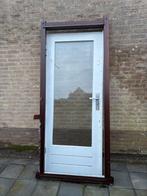 Houten buitendeur met glas + kozijn, Ophalen, Gebruikt, 80 tot 100 cm, Buitendeur