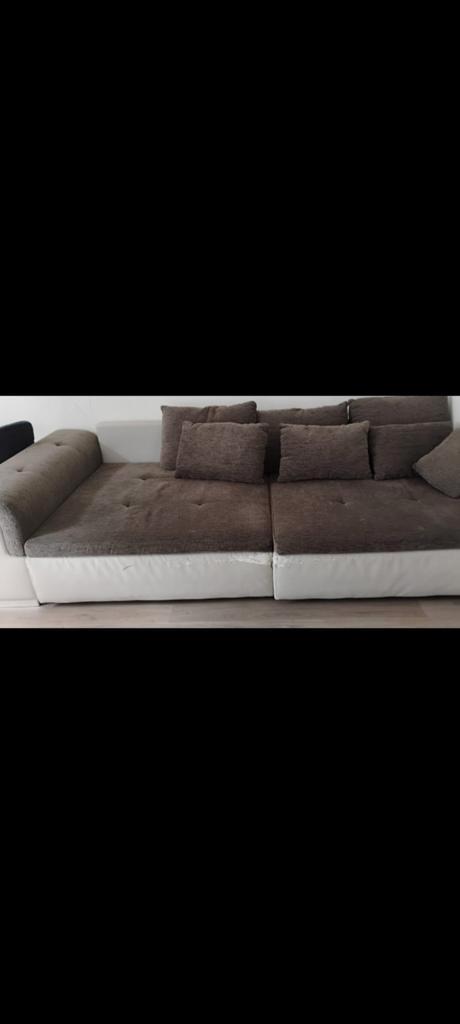 Bruin-grijze bank - €35 contant bij avhaling, Huis en Inrichting, Banken | Complete zithoeken, Gebruikt, Stof, Ophalen