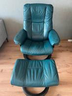 Relax fauteuil leer +voetenbank, Ophalen, Gebruikt, 50 tot 75 cm, Leer