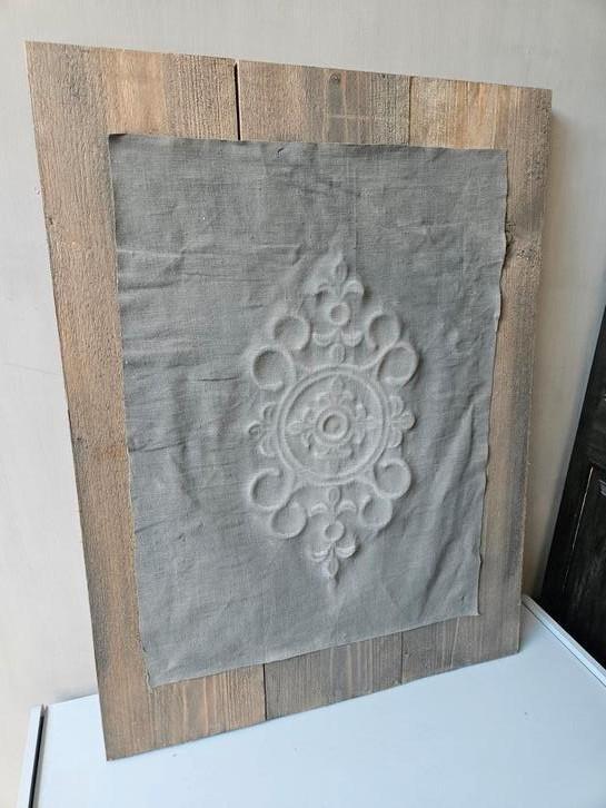 Groot houten wandpaneel met kalkdoek, Huis en Inrichting, Woonaccessoires | Wanddecoraties, Zo goed als nieuw, Ophalen of Verzenden