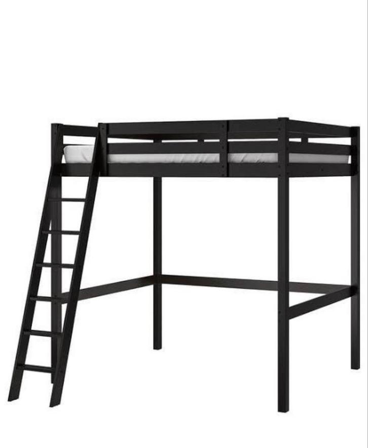 IKEA STORÅ Hoogslaper ingekort, Huis en Inrichting, Slaapkamer | Bedden, Gebruikt, Twijfelaar, 140 cm, 200 cm, Hout, Zwart, Ophalen